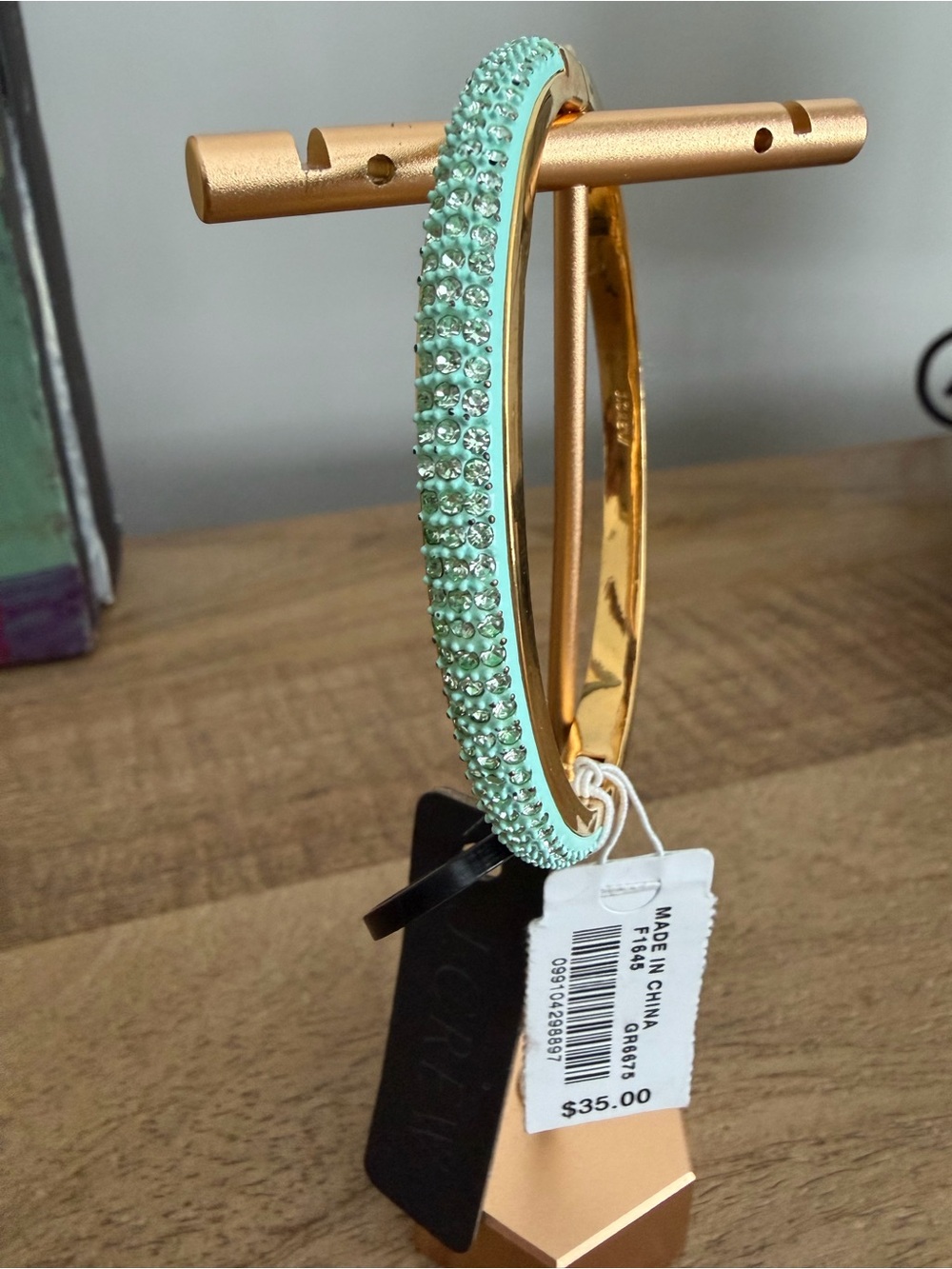 J. Crew Gold Bangle with Mint Crystal Row - Picture 4 of 4